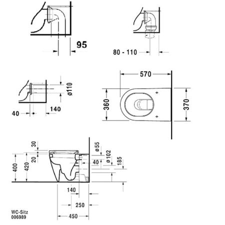 Duravit Унитаз напольный приставной  570х370 мм, слив в стену, с креплением,цвет белый, артикул 2128090000