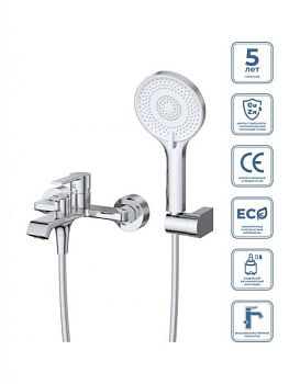 AURORA Смеситель для ванны и душа в комплекте с ручным душем, шлангом и держателем, хром AURORA-VASM-CRM