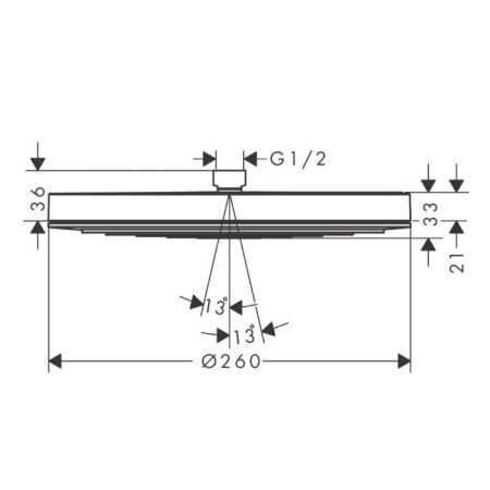 Верхний душ, Hansgrohe, Pulsify, тип установки-настенный, потолочный, размер душевого диска, мм-260*260, форма-круглая, количество режимов-1, тип струи-PowderRain, держатель-необходимо заказать, материал душевого диска-пластик, соединительная резьба G ½, , артикул 24140000