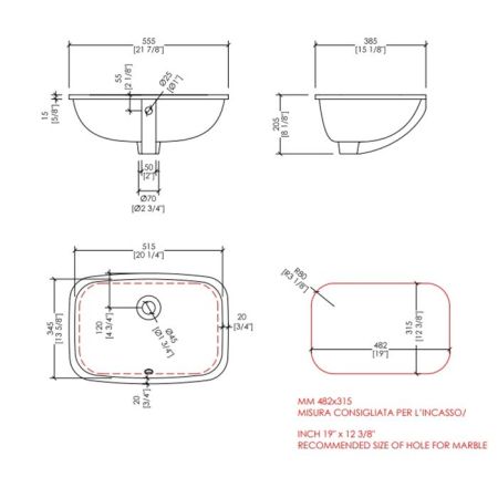 Devon Swindon Раковина встраиваемая под столешницу (55,5х38,5 cм), цвет: белый, артикул ACSWINDONDS bi
