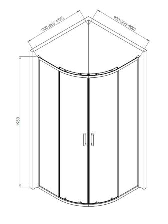 Душевой уголок 900*900*1950мм., стекло 6мм, цвет профиля хром.  Размер