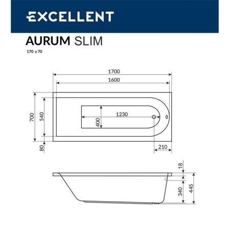 Ванна ACTIMA Aurum Slim 170x70 "AERO" (хром), артикул WAAC.AUR17S.AERO.CR