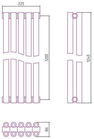 Отопительный радиатор ЭСТЕТ-00 н/ж 1200х225 / 5 сек (Матовый БЕЛЫЙ), артикул 30-0332-1205