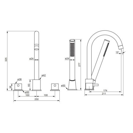360400300 Scandinavian Pure смеситель на борт ванны, четырёхсекционный, черный матовый