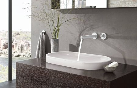 Внешняя часть смесителя для раковины GROHE Eurodisc Joy (излив 230 мм), белая луна (19969LS0), артикул 19969LS0