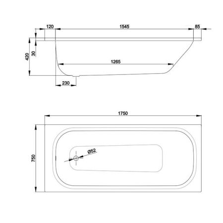 BETTE Form 2020 Ванна 175х75х42 см., с системой антишум, антислип SENSE, цвет белый, артикул 2949-000 AD AS