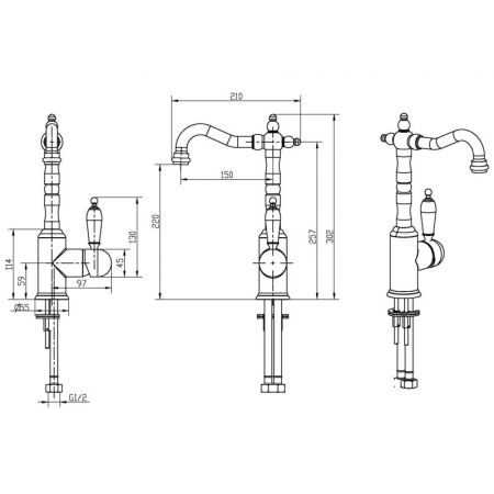 Смеситель для умывальника, высокий TRADIZIONALE CHROMO, артикул 262