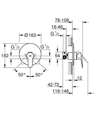 Смеситель для душа GROHE StartEdge (внешняя и встраиваемая части), хром (29082000)