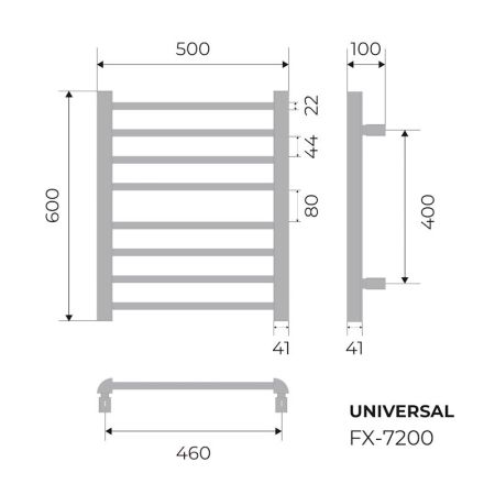 Полотенцесушитель электрический Fixsen UNIVERSAL 600х500 FX-7200B, черный, артикул FX-7200B