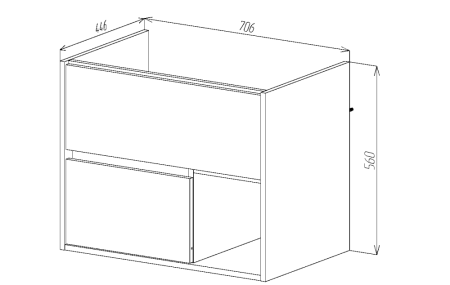 Тумба VIANT "Люксембург" 2 ящика подвесная черный446х706х560 под раковину 1WH501619 (Элина 75) (VLUX75ELCH-T2YP), артикул VLUX75ELCH-T2YP