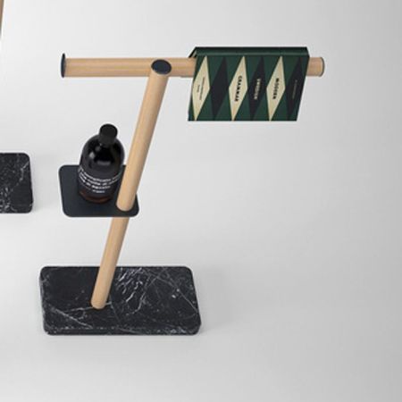 Agape Dot line Напольная стойка с аксессуарами, цвет: натуральный дуб/черный мрамор Marquinia, артикул ADTL0463RTN