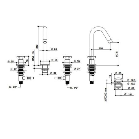 Bongio Alcor Смеситель для раковины на 3отв, цвет хром, артикул 42401CR00