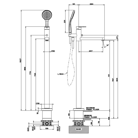 Gessi Встраиваемая часть напольного смесителя для ванны с ручным душем, артикул 46189#031