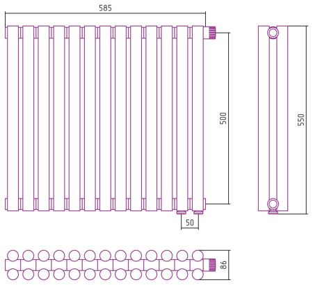 Отопительный радиатор ЭСТЕТ-11 н/ж EU50 500х585 / 13 сек (Матовый БЕЛЫЙ)