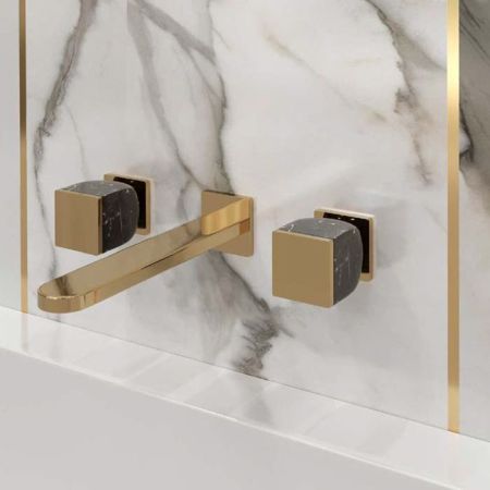 CISAL HI-RISE Смеситель для раковины настенный встраиваемый, двухвентильный, внешняя часть, отделка мрамор NeroMarquinia/Oro24K, артикул RM0135118B