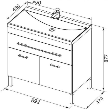 Тумба с раковиной Aquanet Верона 90 белый (напольная 1 ящик 2 дверцы), артикул 00287673