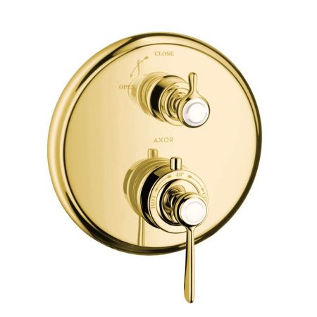AX Montreux Термостат с запорным вентилем, СМ, с рычаговой рукояткой, цвет: полированное золото, артикул 16801990