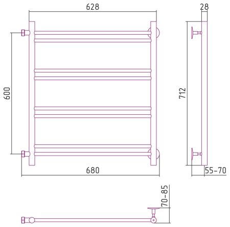 Полотенцесушитель водяной СТИЛЬЕ "Версия-Б1" 600х600 (2+2+2+2) П 16 (Чёрный)