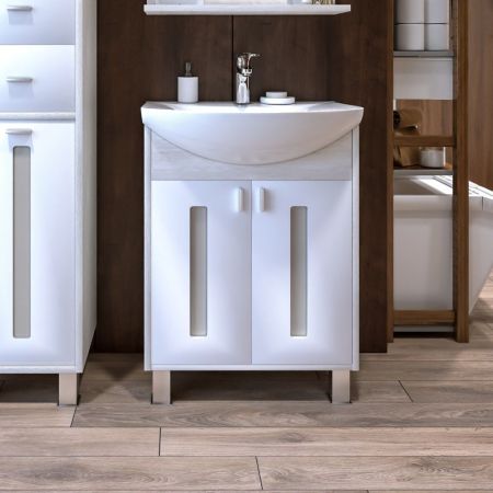 Тумба под раковину напольная Бриклаер БАЛИ светлая лиственница/белый, 60 см, артикул 4627125412097