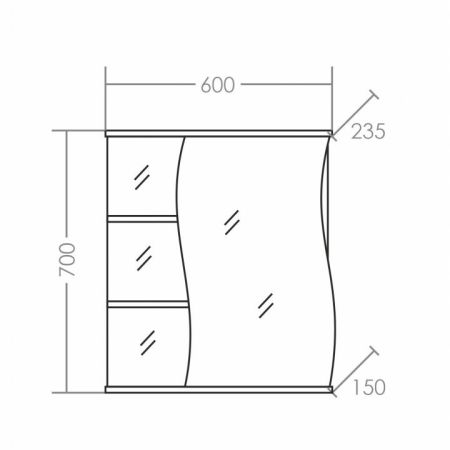 Зеркальный шкаф СаНта Волна 60 с подсветкой, правый 101016, артикул 101016