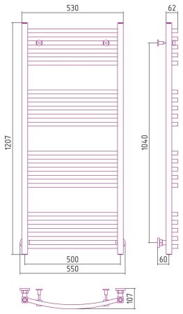 Полотенцесушитель водяной АРКУС 1200х500 (Матовое ЗОЛОТО), артикул 032-0251-1250