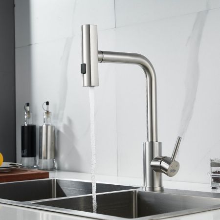 Смеситель для кухни с мультифункциональным изливом Raffine F203L, сатин