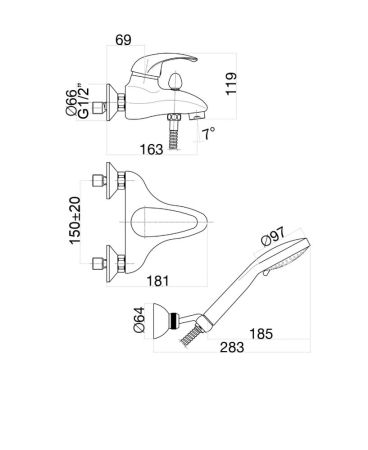 Смеситель для ванны Fiore NEXUS 43CR1402, хром, артикул 43CR1402