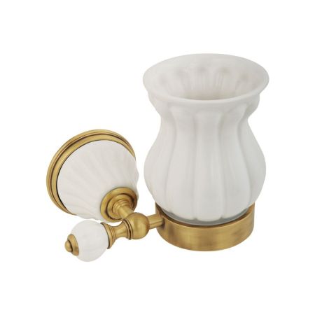 OLIVIA Стакан настенный, керамика белая, бронза, артикул 17444