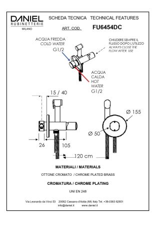 Daniel Fusion, гигиенический душ со смесителем на хол./гор. воду, цвет глянцевая медь