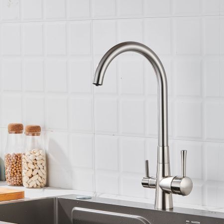 Смеситель для кухни с подключением фильтра Shevanik S428L, сатин, артикул S428L