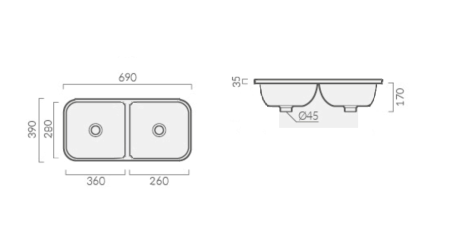 Раковина накладная Cerutti SPA Double DORRIS (690x335), артикул CT9280