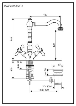Emmevi Deco Old, смеситель с донным клапаном для раковины, цвет белый-хром, артикул 12613/BC
