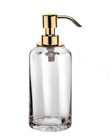 Surya Crystal, дозатор высокий 7х7хh19 см с помпой V6, стекло с эффектом волны, цвет золото, артикул 6607/GO-WAV-V6