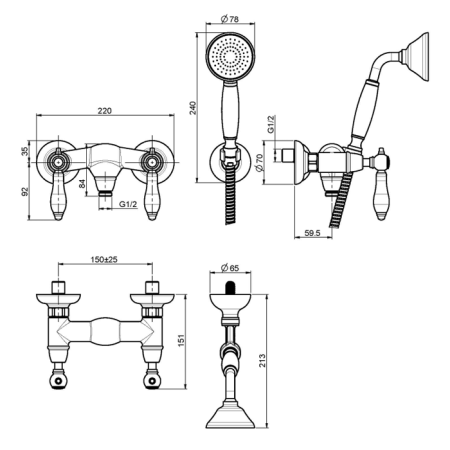 FIMA|Carlo Frattini Herend Смеситель для душа внешнего монтажа, с душевым комплектом, цвет бронза, артикул F5405BR