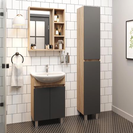 Тумба Onika Милтон 55 напольная, серая/дуб сонома (ум. Уют 55)