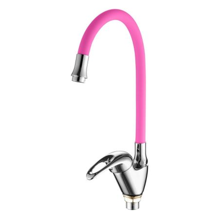 Смеситель для кухни с гибким изливом FASHUN A4403+A7255, хром/розовый