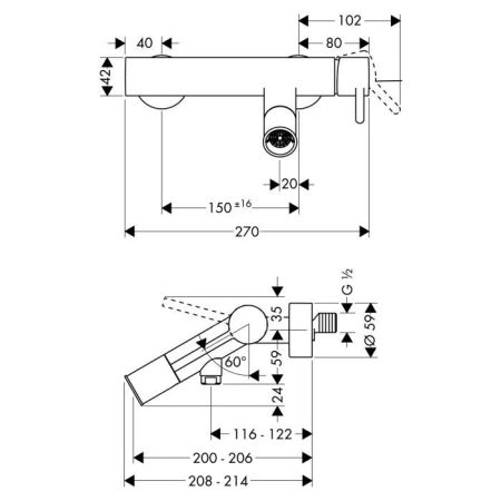AX Starck Смеситель для ванны, однорычажный, настенный, цвет: хром, артикул 10411000
