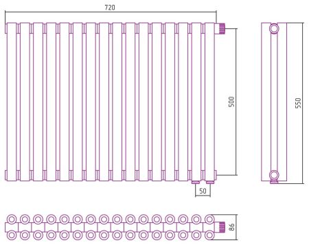 Отопительный радиатор ЭСТЕТ-00 н/ж EU50 500х720 / 16 сек (ЗОЛОТО), артикул 03-0322-5016