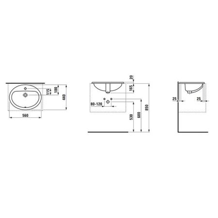 LAUFEN PRO B Раковина встраиваемая 560х440 мм., с 1 отверстием для смесителя, цвет белый, артикул 8.1395.1.000.104.1