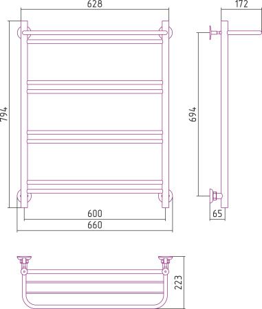 Полотенцесушитель СТИЛЬЕ "Версия-Н1" 800х600 (Полка+1+2+2+2) П 16 (Без покрытия)