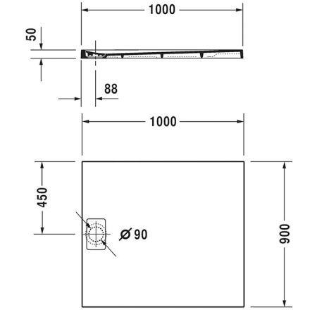 DURAVIT STONETTO Поддон для душа прямоугольный 1000х900х50 мм., DuraSolid® Q, цвет белый, артикул 720166380000000