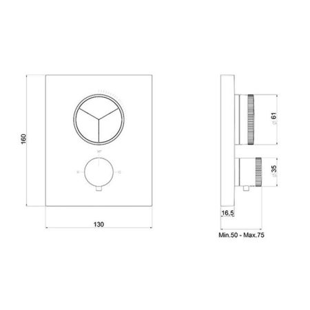 Смеситель для душа, Almar, Core, тип открывания воды-нажимной (кнопки), тип регулирования воды-термостатический картридж, монтаж-настенный встраиваемый, отверстия для монтажа-1, внутренняя часть-необходимо заказать, для 3-х потребителей, цвет-черный матов, артикул E176683.MB