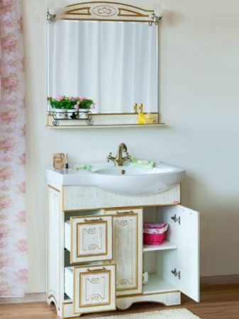 Тумба для раковины Sanflor Адель 82 L Н0000001085 Белая с патиной Золото