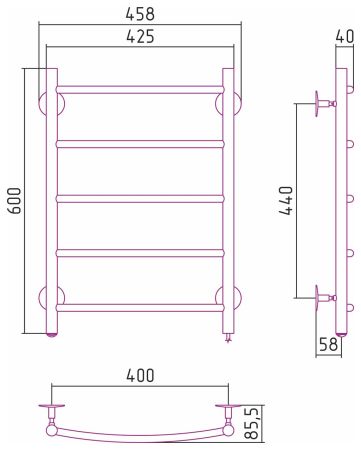 Электрический полотенцесушитель СТИЛЬЕ "Формат 40 П" 600х400 (5) Г16 (Без покрытия)