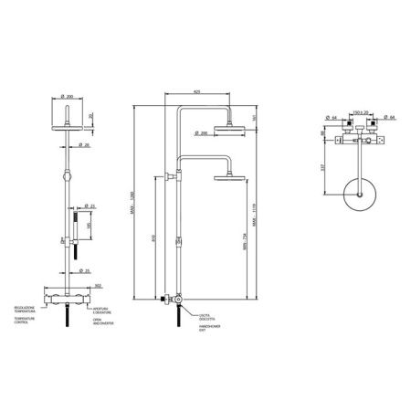 Bongio T Mix Душевая стойка с термостатическим смесителем и ручным душем, цвет золото