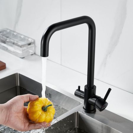 Смеситель для кухни с подключением фильтра воды Raffine F118H, черный
