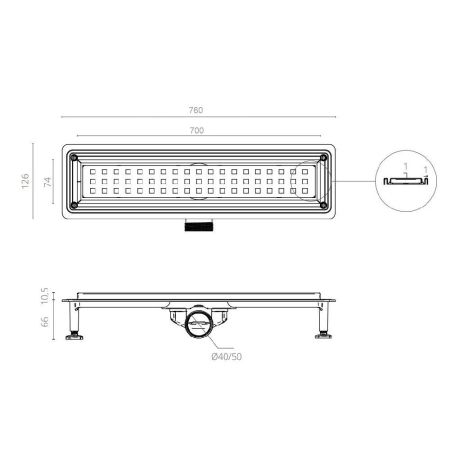 Душевой трап CTESI WAY SQUARE 70 см., артикул BK4024140