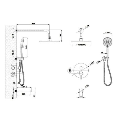 Душевая система встраиваемая Esko Sochi Gold 7in1SCGold, золотой сатин, артикул 7in1SCGold