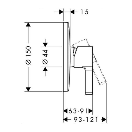 Смеситель для душа, Hansgrohe, Metris S, тип открывания воды-рычажный, тип регулирования воды-керамический картридж, монтаж-вертикальный встраиваемый (настенный), отверстия для монтажа-1, внутренняя часть-необходимо заказать, цвет-хром