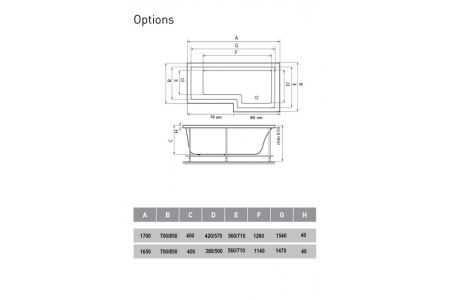 Ванна акриловая левосторонняя Vayer Options Гл000023294, 165x85, артикул Гл000023294